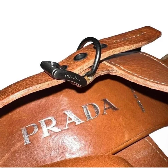 USED Prada Brown Leather Sling Backs in Cognac Size 40 - Picture 8 of 13